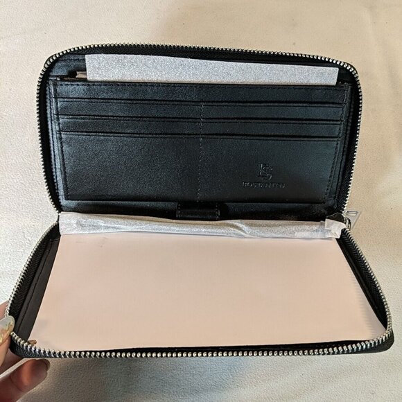 Bostanten Leather Zip Around Wallet Black RFID Blocking Pebbled Silver NWOT Card - Picture 4 of 11
